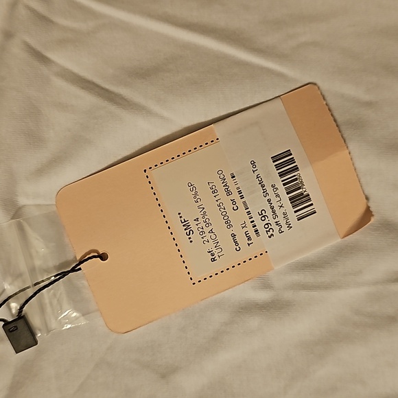 White Puff Sleeve Stretch Top SMF Studio Collection X-Large NWT $39 - Picture 2 of 8